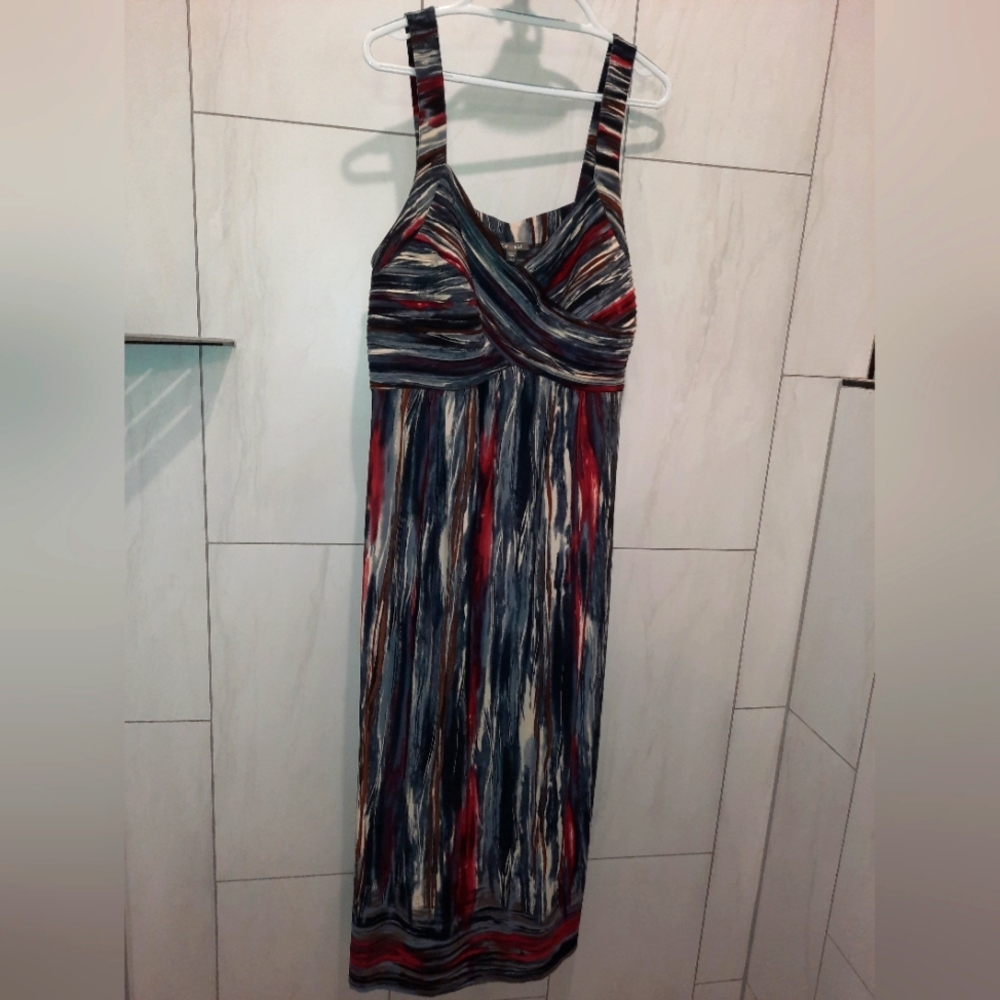 Roz & Ali Blue,Brown, Gray 18W Tank Strap Maxi Sundress Excellent Used Condition